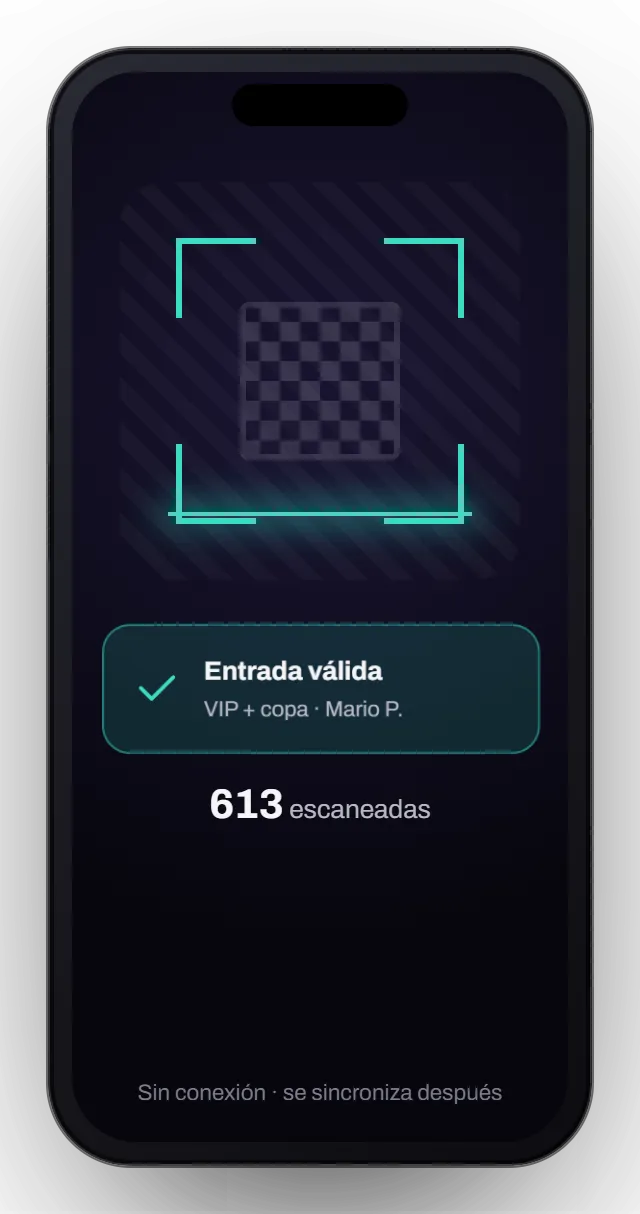 La app de puerta de Aforena en un móvil: una entrada válida escaneada sin conexión