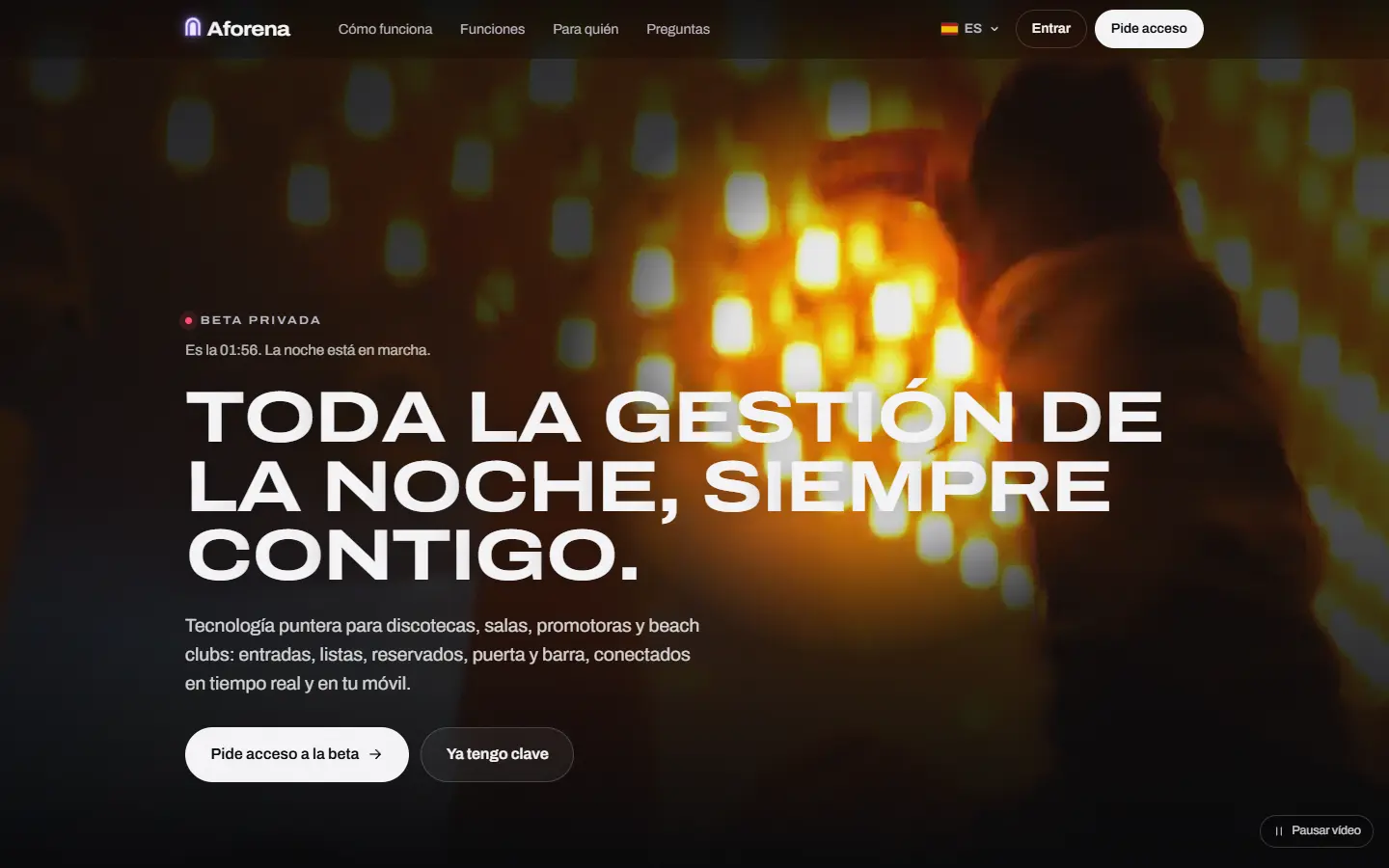 Portada de Aforena: «Toda la gestión de la noche, siempre contigo.»